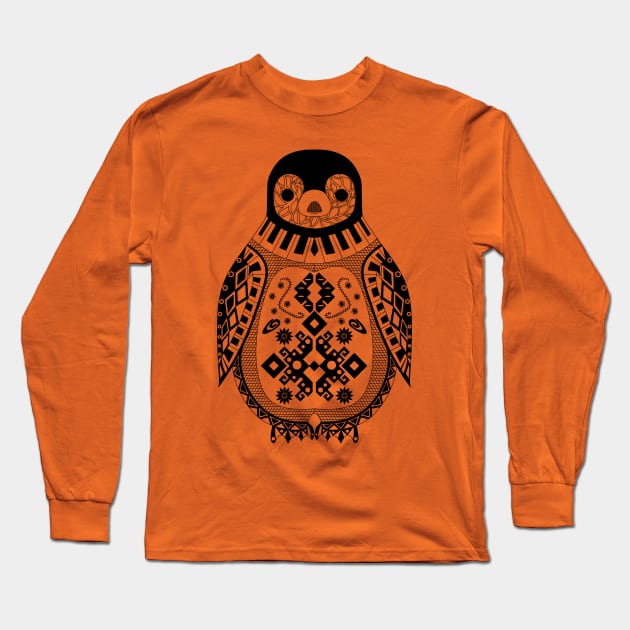 cute and classy black penguin in ecopop pattern Long Sleeve T-Shirt by jorge_lebeau